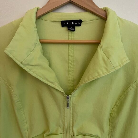 TRIBAL pastel Lime green stretch gathered/ruched front zip jacket Sz 8 EUC - Picture 6 of 12